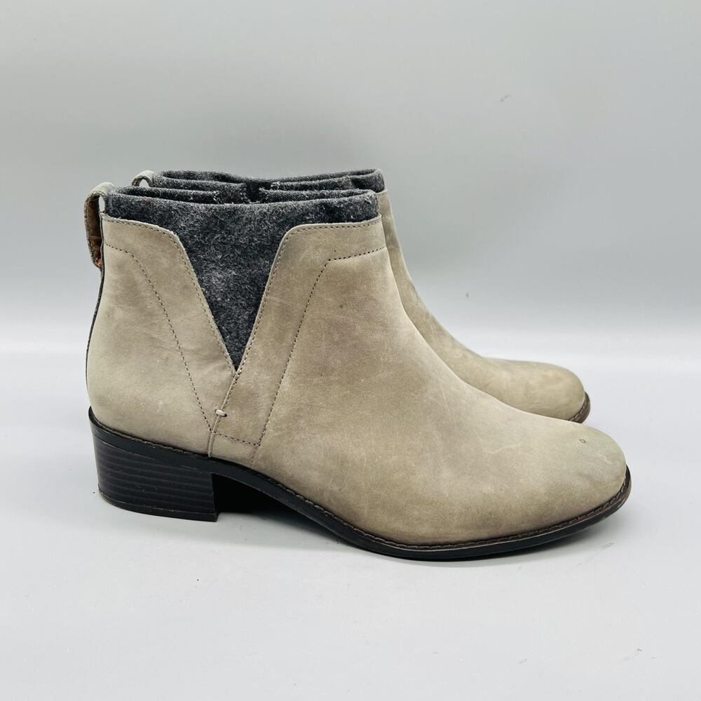 Vionic Boots Womens 8 Beige Suede Joslyn Ankle Zip Block Heel Booties Shoes